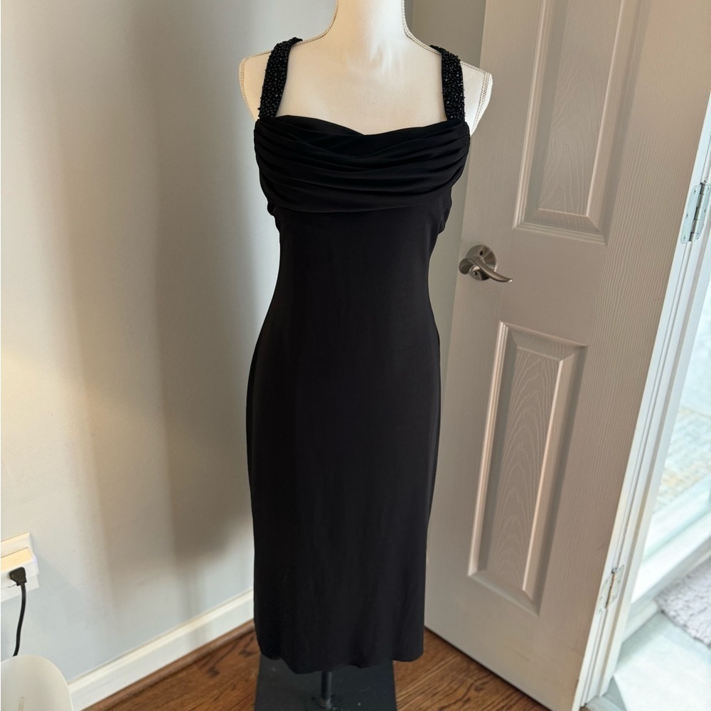 JS BOUTIQUE cocktail Beaded black midi dress. Size 10